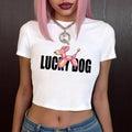 Damen Crop-Top T-Shirt mit lustigem Ballonhund-Design R&B