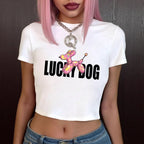 Damen Crop-Top T-Shirt mit lustigem Ballonhund-Design R&B