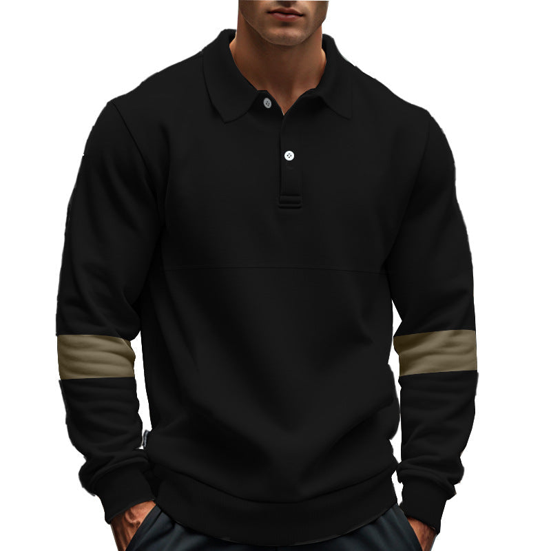 Herren modischer Langarmpullover mit poloartigen Details und kontrastierenden Ärmelbündchen R&B