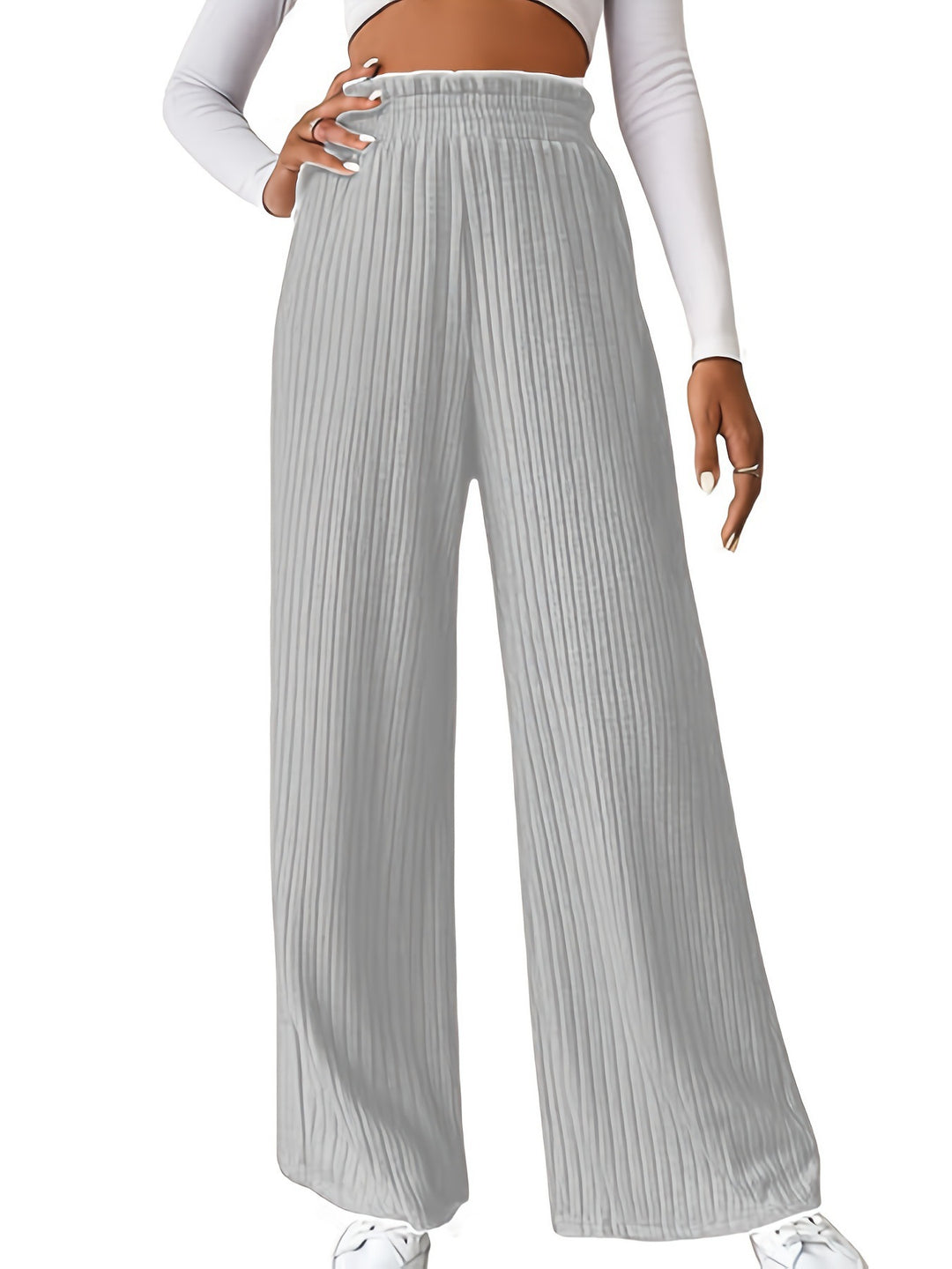 Damen weite Plisseehose mit hohem Bund und elastischem Taillenband R&B
