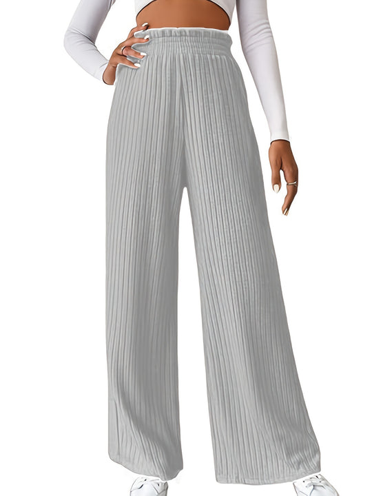 Damen weite Plisseehose mit hohem Bund und elastischem Taillenband R&B