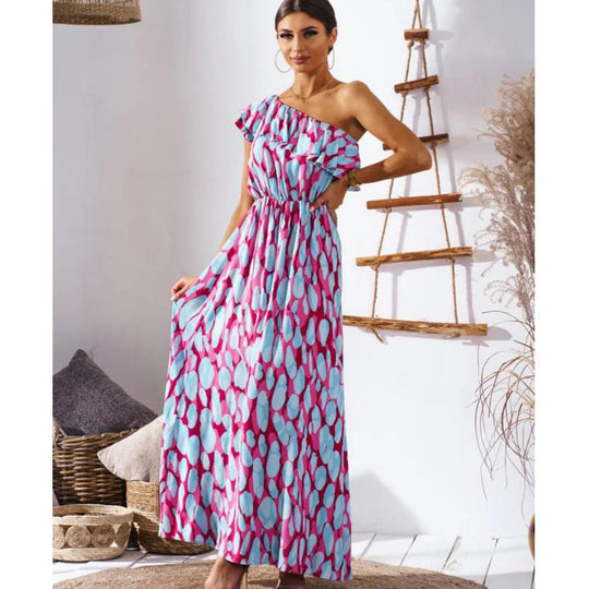 Damen Maxikleid mit asymmetrischem Träger und raffinierter Rüsche R&B