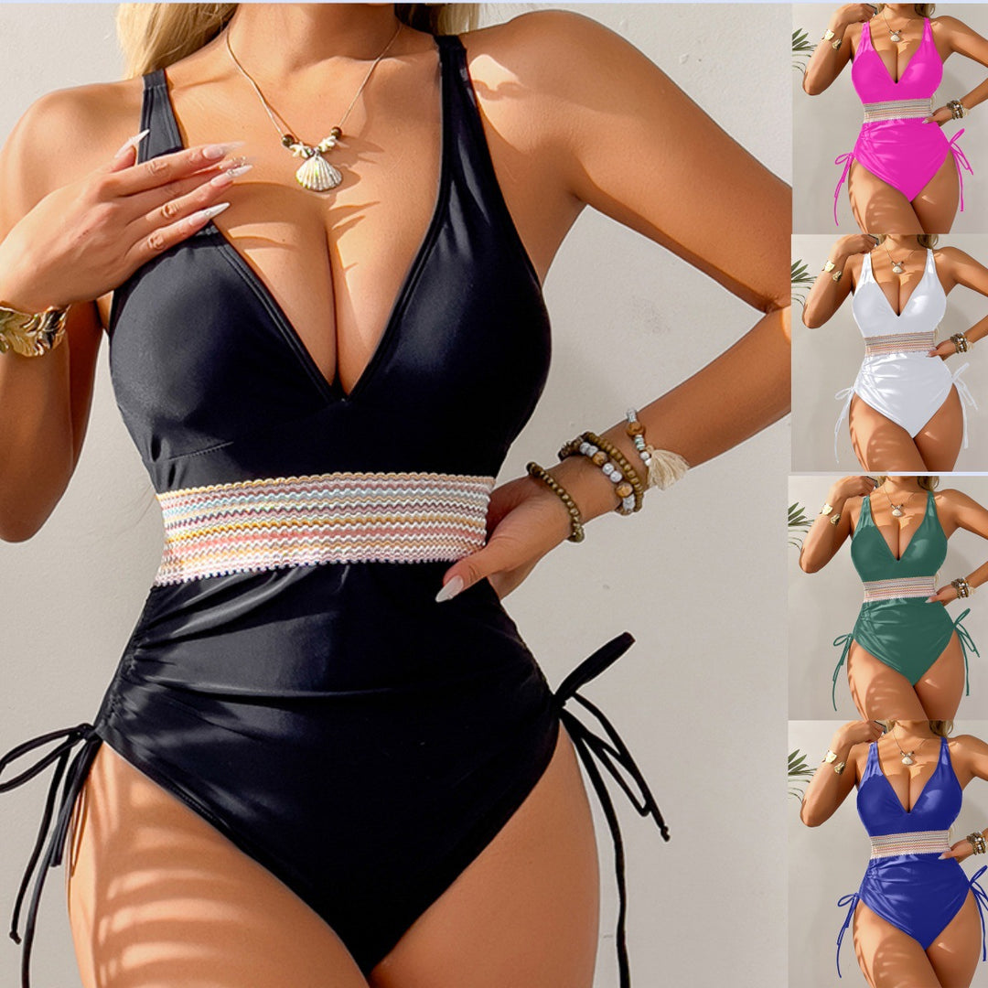 Damen Hochgeschnittener Bikini mit verstellbaren Bindebändern R&B