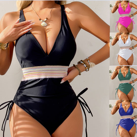 Damen Hochgeschnittener Bikini mit verstellbaren Bindebändern R&B