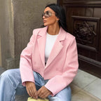 Damen Cropped Blazerjacke mit oversized Ärmeln und Detailknöpfen R&B