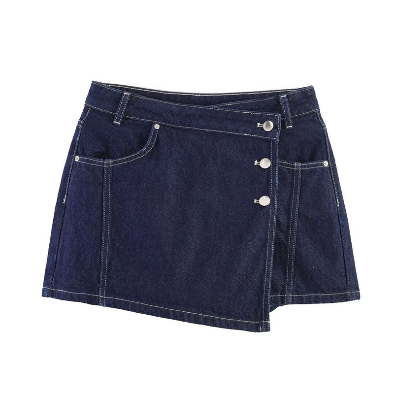 Damen Denim-Minirock im asymmetrischen Schnitt mit dekorativen Knöpfen R&B