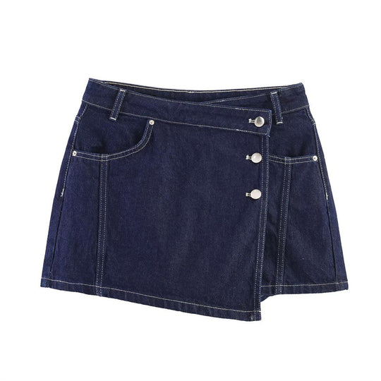 Damen Denim-Minirock im asymmetrischen Schnitt mit dekorativen Knöpfen R&B