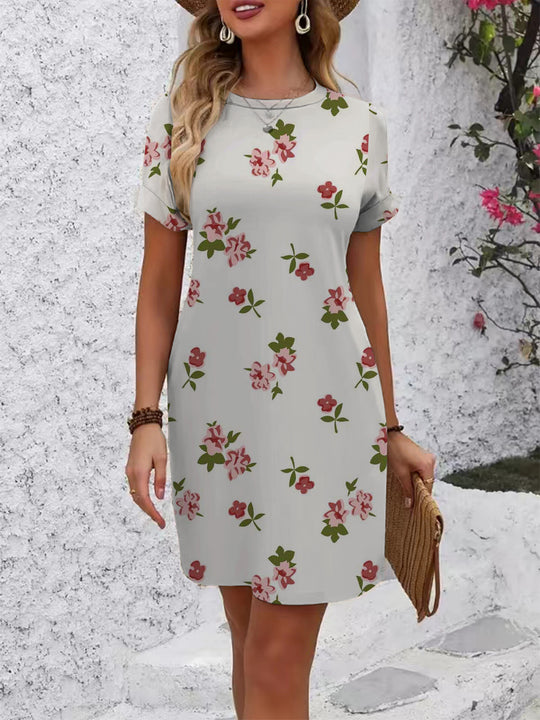 Damen lässiges Kurzarmkleid mit modernem Hahnentrittmuster und bequemer Passform R&B