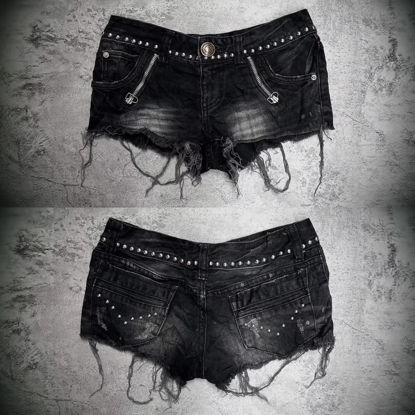 Damen Modische Destroyed Denim-Shorts mit Nieten