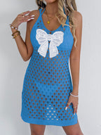 Damen luftiger Häkel-Strandkleid mit dekorativer Schleife R&B