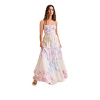 Damen Boho Maxikleid mit elastischem Oberteil und Spitzenakzenten R&B