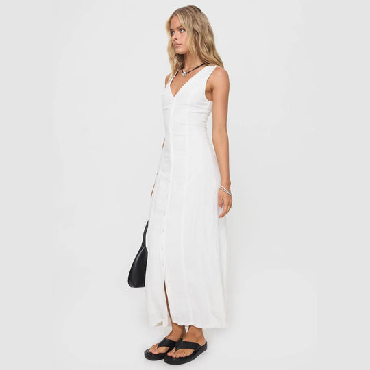 Damen Maxikleid mit knöpfbarem Ausschnitt und figurbetontem Schnitt R&B