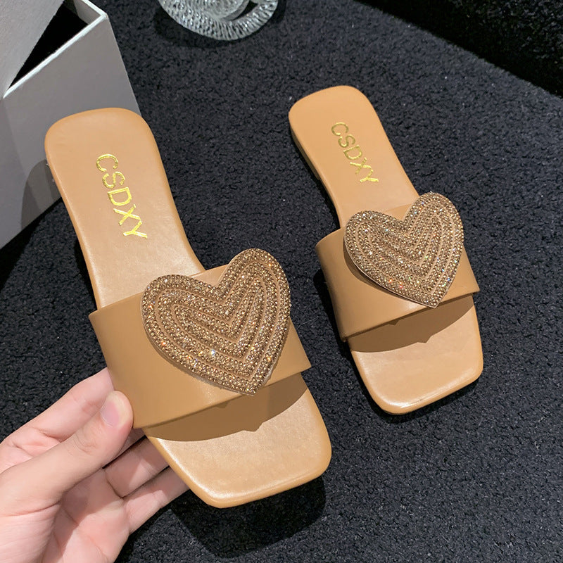 Damen Glamouröse Slipper mit Herz-Applikation R&B