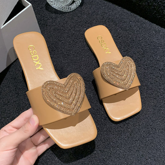 Damen Glamouröse Slipper mit Herz-Applikation R&B