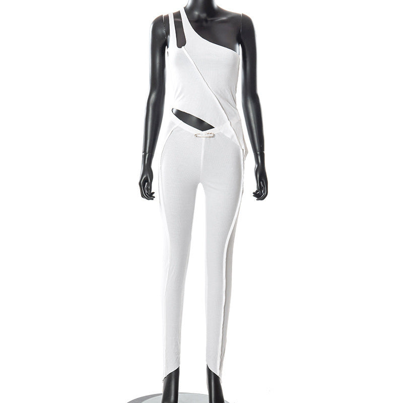 Damen asymmetrischer Jumpsuit mit modischem Cut-Out und eleganter Taillierung R&B