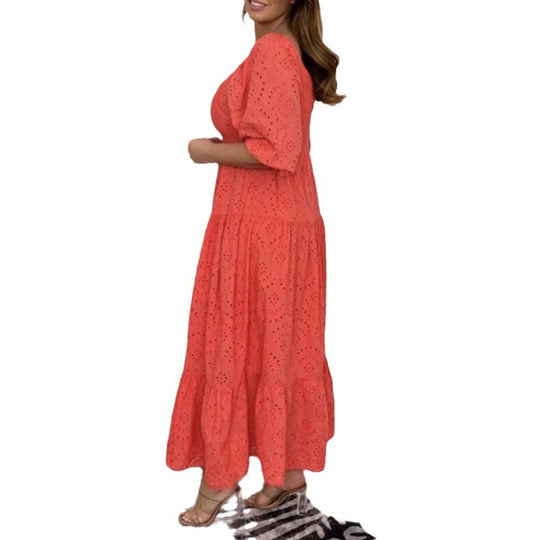 Damen Langarm Abendkleid mit luftiger Spitze und elegantem Rüschensaum Heidi-Mode