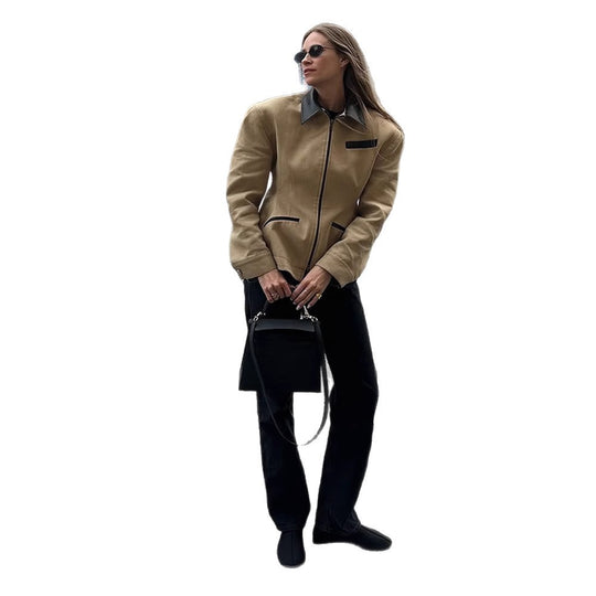 Damen lässige Übergangsjacke mit kontrastierendem Kragen und praktischen Taschen R&B