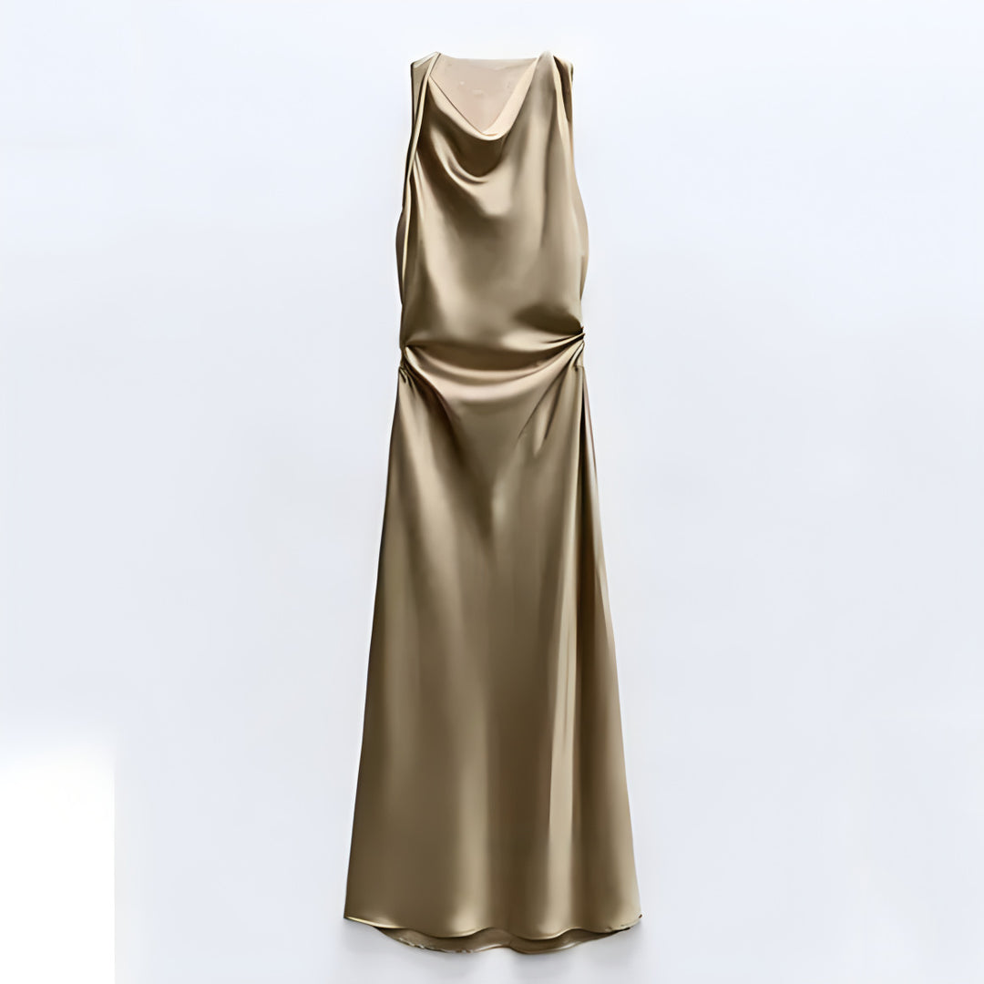 Damen Satin Maxikleid mit tiefem Rückenausschnitt