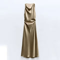 Damen Satin Maxikleid mit tiefem Rückenausschnitt