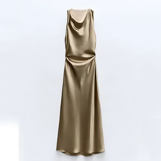 Damen Satin Maxikleid mit tiefem Rückenausschnitt