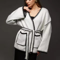 Damen Komfortabler Strick-Cardigan mit praktischen Taschen und Taillengürtel