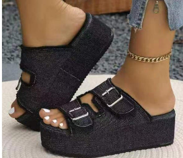 Damen Plattform Sandalen mit schicken doppelt Schnallen R&B