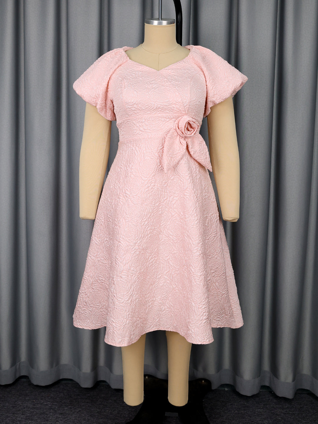 Damen Kleid mit voluminösen Puffärmeln und eleganter Schleifenapplikation R&B