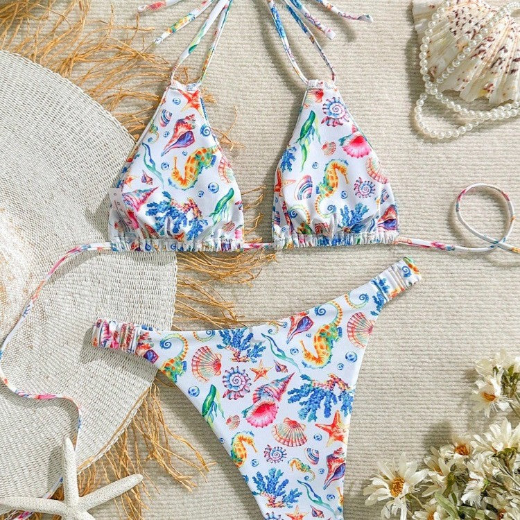 Damen Bikini-Set mit buntem Unterwasser-Motiv und verstellbaren Trägern R&B