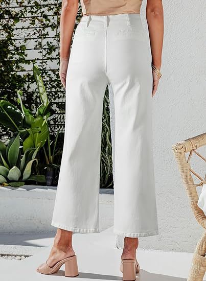 Damen High-Waist Jeans mit Knopfdetail und weitem Bein R&B