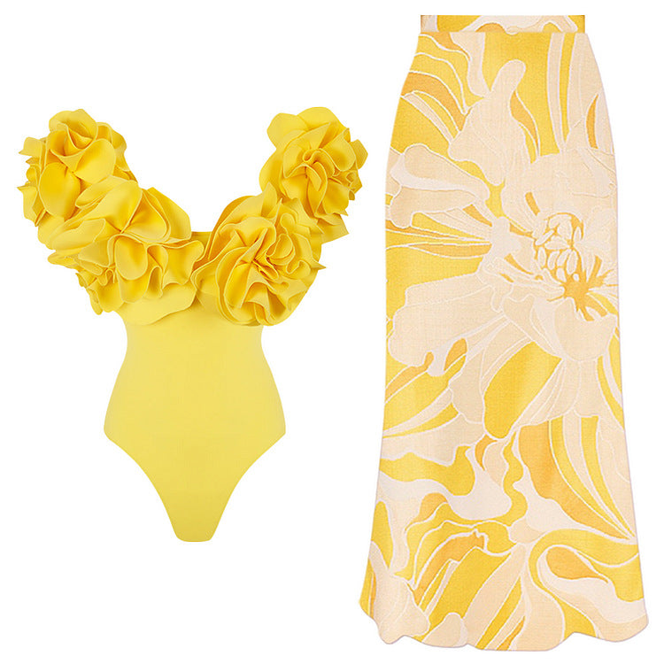 Damen Einteiler Schwimmanzug mit voluminösen Rüschen R&B