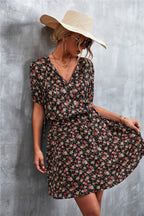 Damen Wickelkleid mit floralem Muster und elastischem Bund R&B