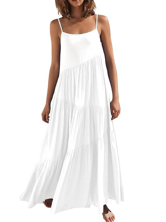 Damen Maxikleid mit zarten Spaghetti-Trägern und fließendem Schnitt R&B
