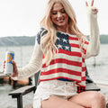 Damen lässiger Pullover mit Flaggenmuster und weiten Ärmeln R&B