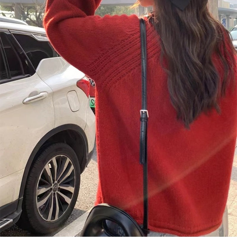 Damen gemütlicher Strickpullover mit lässigem Schnitt und luftigen Ärmeln R&B