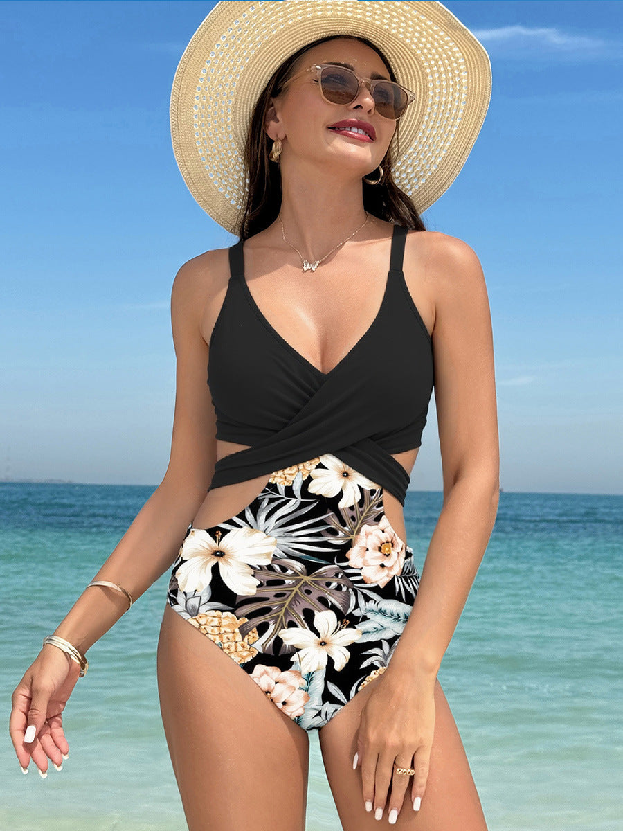 Damen Hochgeschnittener Badeanzug mit modischem Wickeldesign R&B