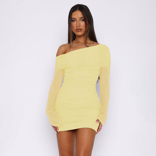 Damen Elegantes Minikleid mit asymmetrischen Ärmel und Raffung R&B