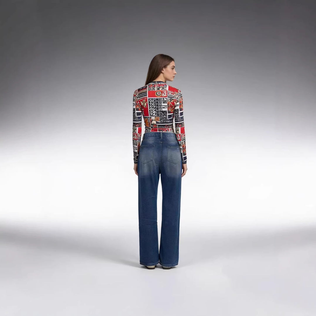 Damen weite Jeans mit stylischem Destroyed-Detail und bequemer Passform R&B