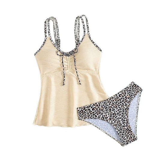 Damen Tankini mit modisch gerüschtem Oberteil und animalischem Print R&B