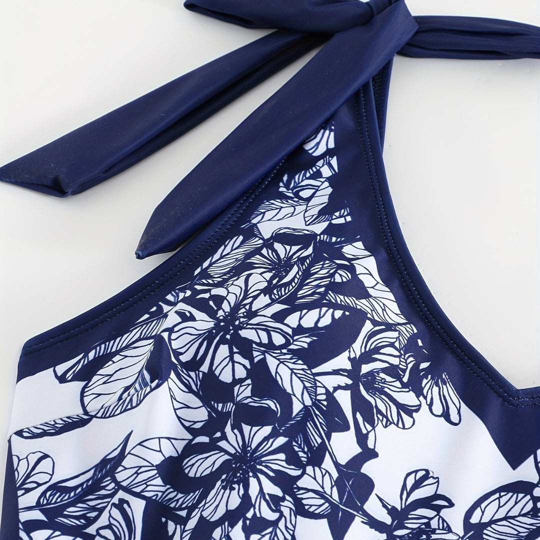 Damen Einteiliger Badeanzug mit floralem Überwurf R&B