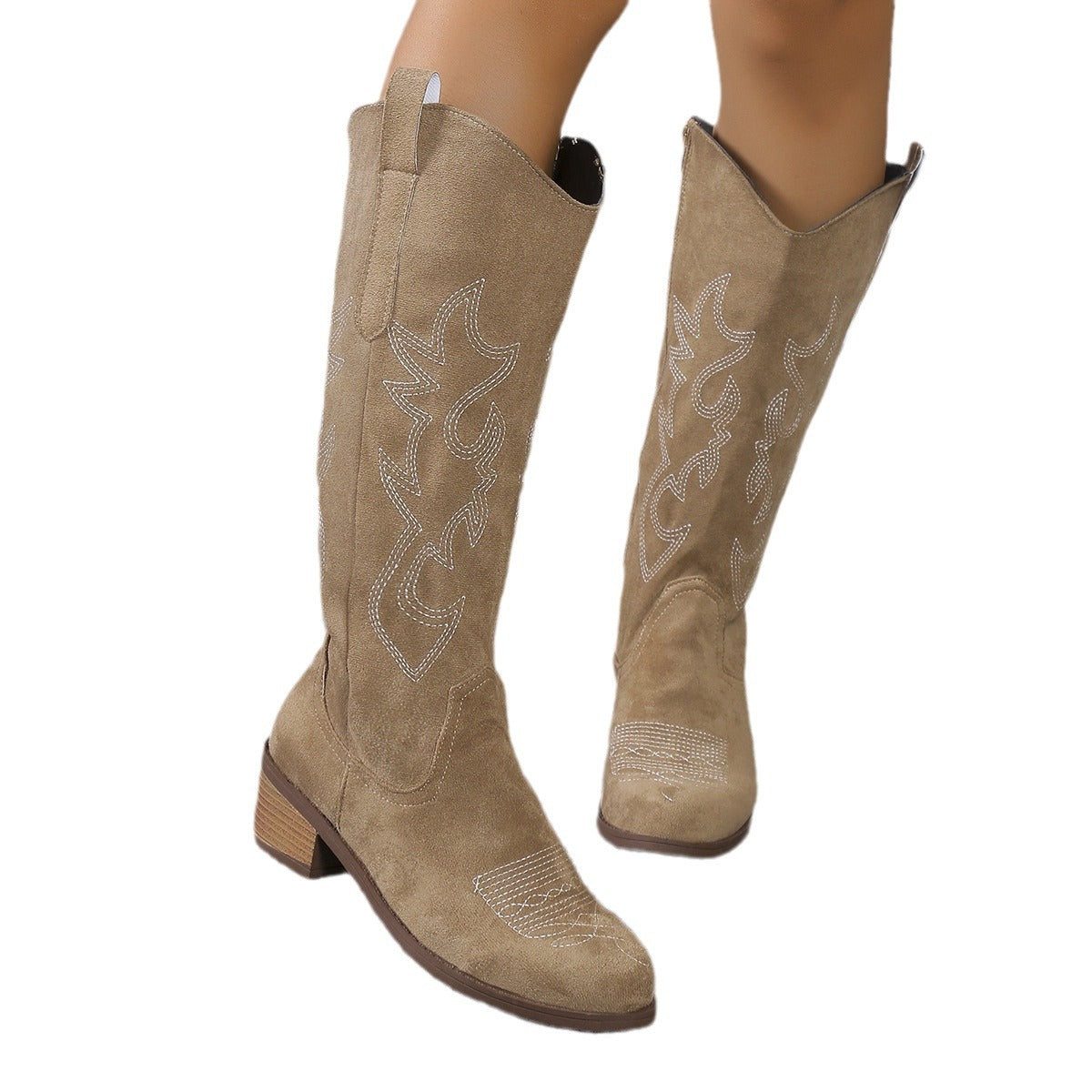 Damen Stiefel im Western-Stil mit modischem Zierstickmuster und komfortablem Blockabsatz R&B