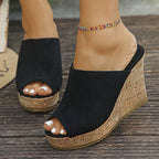 Damen Wedge-Pantoletten aus samtigem Material mit Korksohle R&B