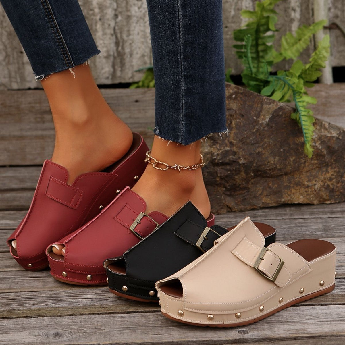 Damen Clogs mit modischem Schnallen-Design und trendiger Metallverzierung R&B