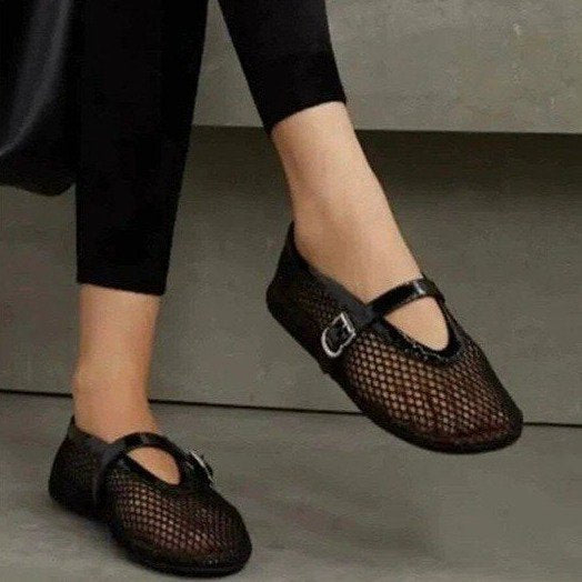 Damen modische Ballerinas mit Netzdesign und komfortablem Riemen R&B