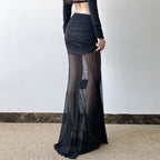 Damen Maxi-Rock mit transparentem Chiffon und gerafft Bund R&B