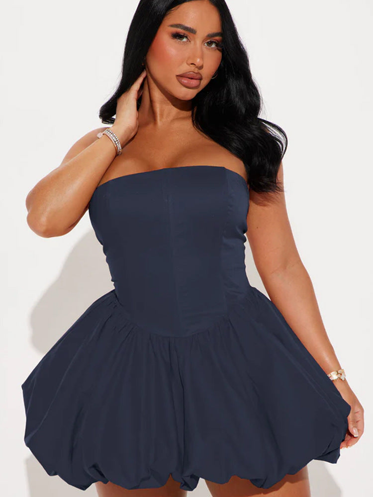 Damen Trägerloses Babydoll-Kleid mit voluminösem Saum