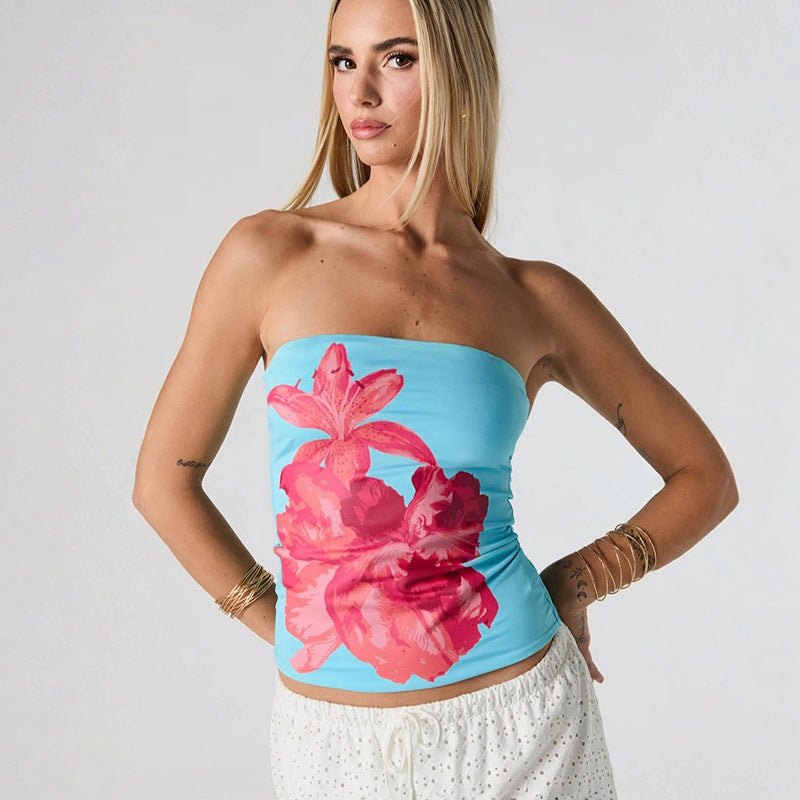 Damen Bandeau-Oberteil mit floralem Design und elastischem Stoff R&B