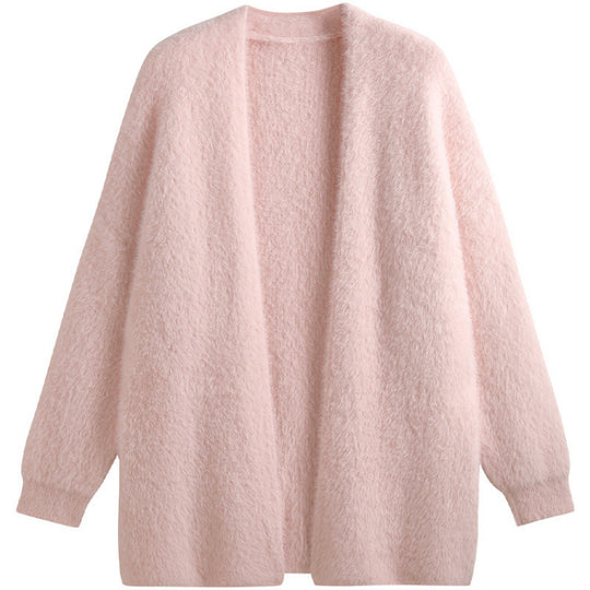 Damen oversized Strickjacke aus weichem Fleece mit offenem Schnitt R&B
