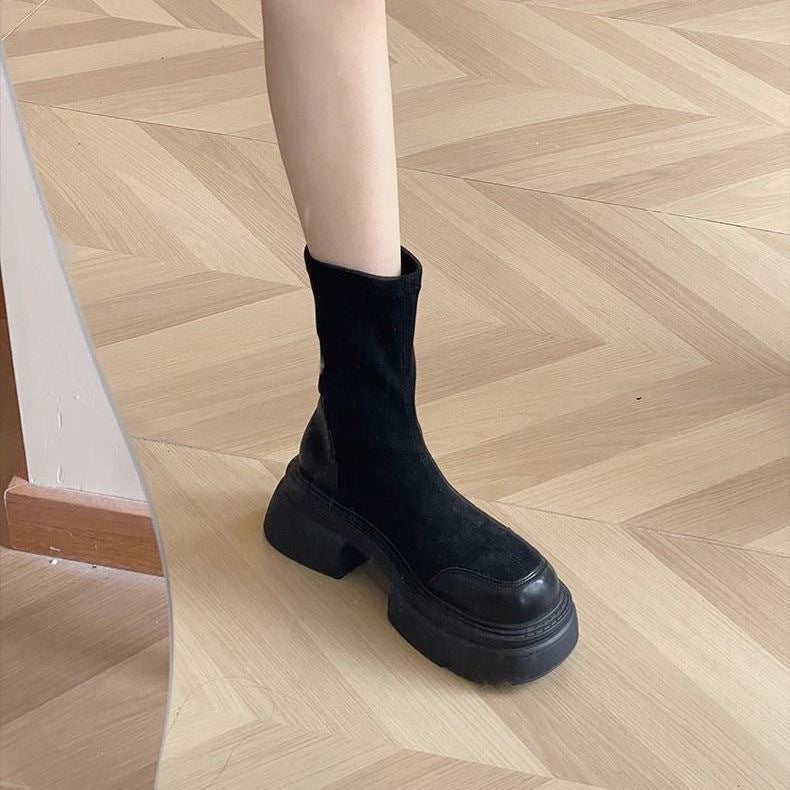 Damen modische Chunky Stiefeletten mit komfortabler Sohle und elastischem Schaft R&B