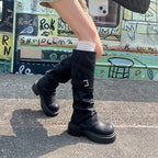 Damen modische Overknee-Stiefel mit stylischem Riemen-Design R&B