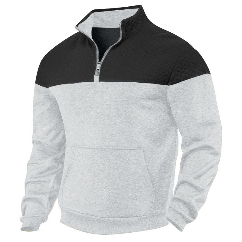 Herren nan gesteppter Halbzip-Sweatpullover mit Kängurutasche und Stehkragen R&B